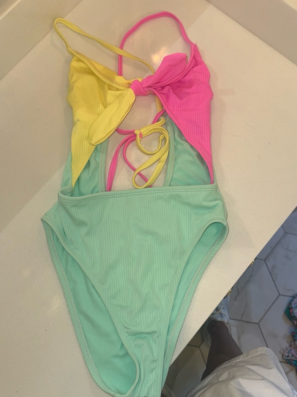 Target Colorblock One-Piece Swimsuit in Mint, Pink & Yellow